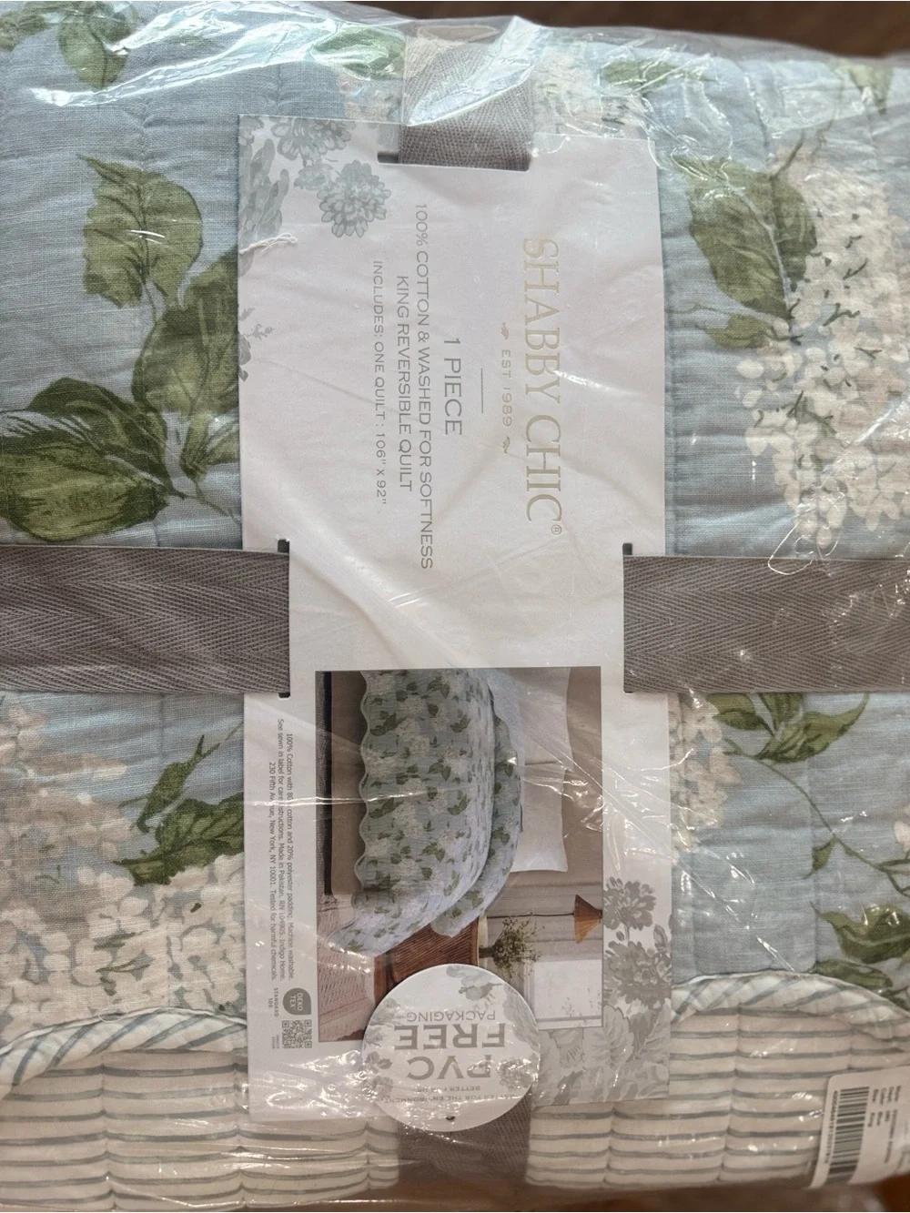 🎉LAST PIECE🎉SHABBY CHIC Cotton Reversible Hydrangea Striped Quilt